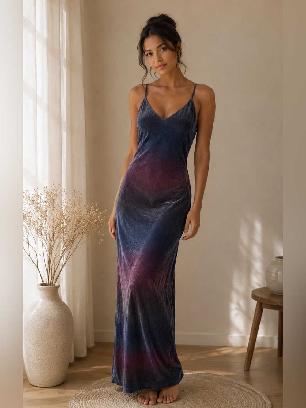 Reggio Ombre Metallic Maxi Dress Open Back Y2K Slip Dress Size 8